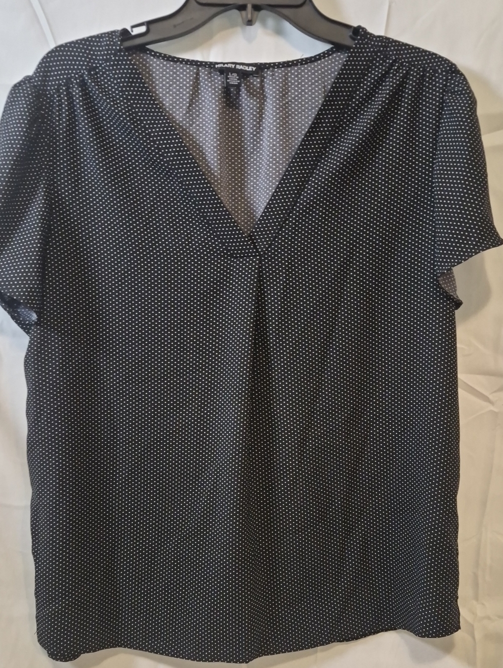 Hilary Radley Black Polka Dot V-Neck Blouse